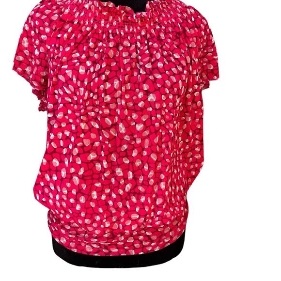Express women’s size M casual top, elastic neckline pink with dots - Picture 1 of 8
